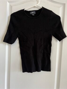Anthropologie Maeve Ribbed Short Sleeve Top - Black